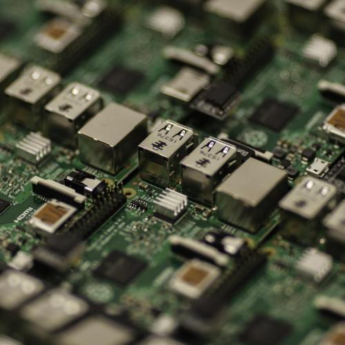A close up photo of a computer's circuitboard.
